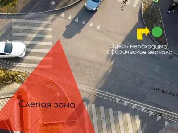 Определение места установки сферического зеркала на перекрестке