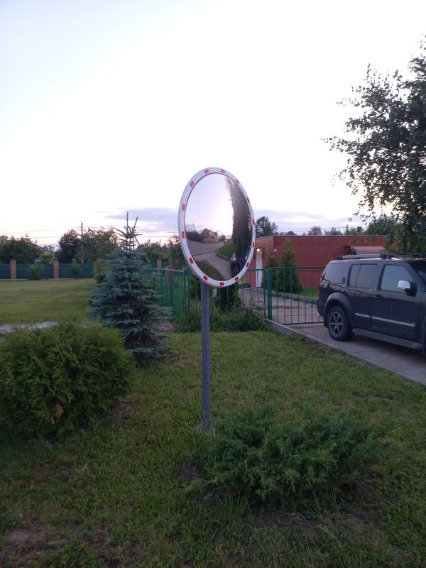 Монтаж дорожного сферического зеркала для улучшения обзора выезда, КП Адмирал, дер. Большая Черная